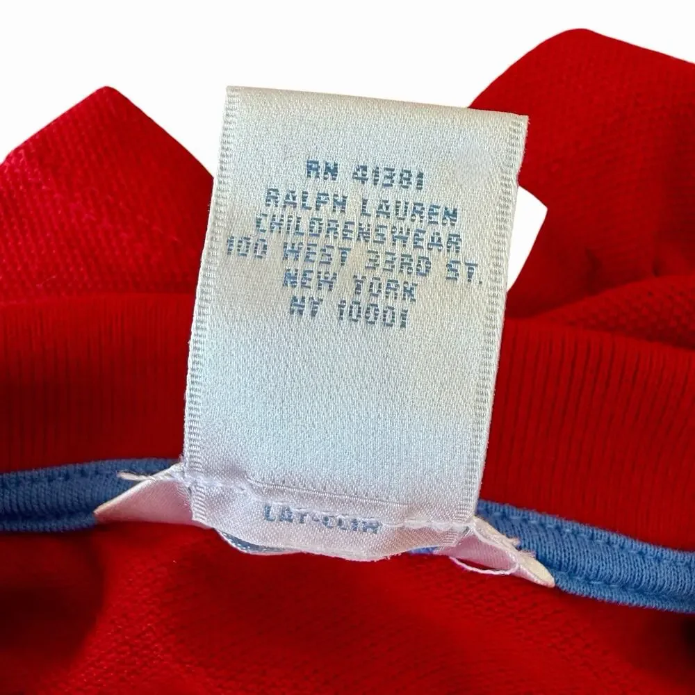 Ralph Lauren Baby Boy Red Cotton Polo Romper Shortall Size 3 Months 100% Cotton